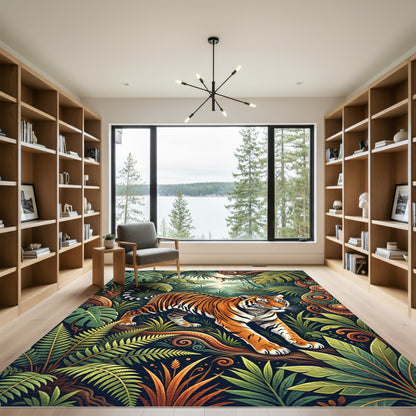 Lush Orange Tiger Tropical Forest Rug