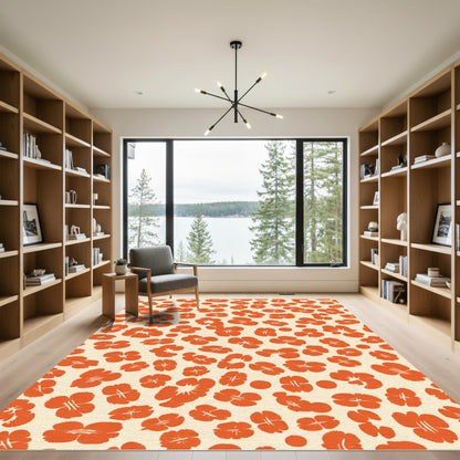Warm Orange Floral Scatter Rug