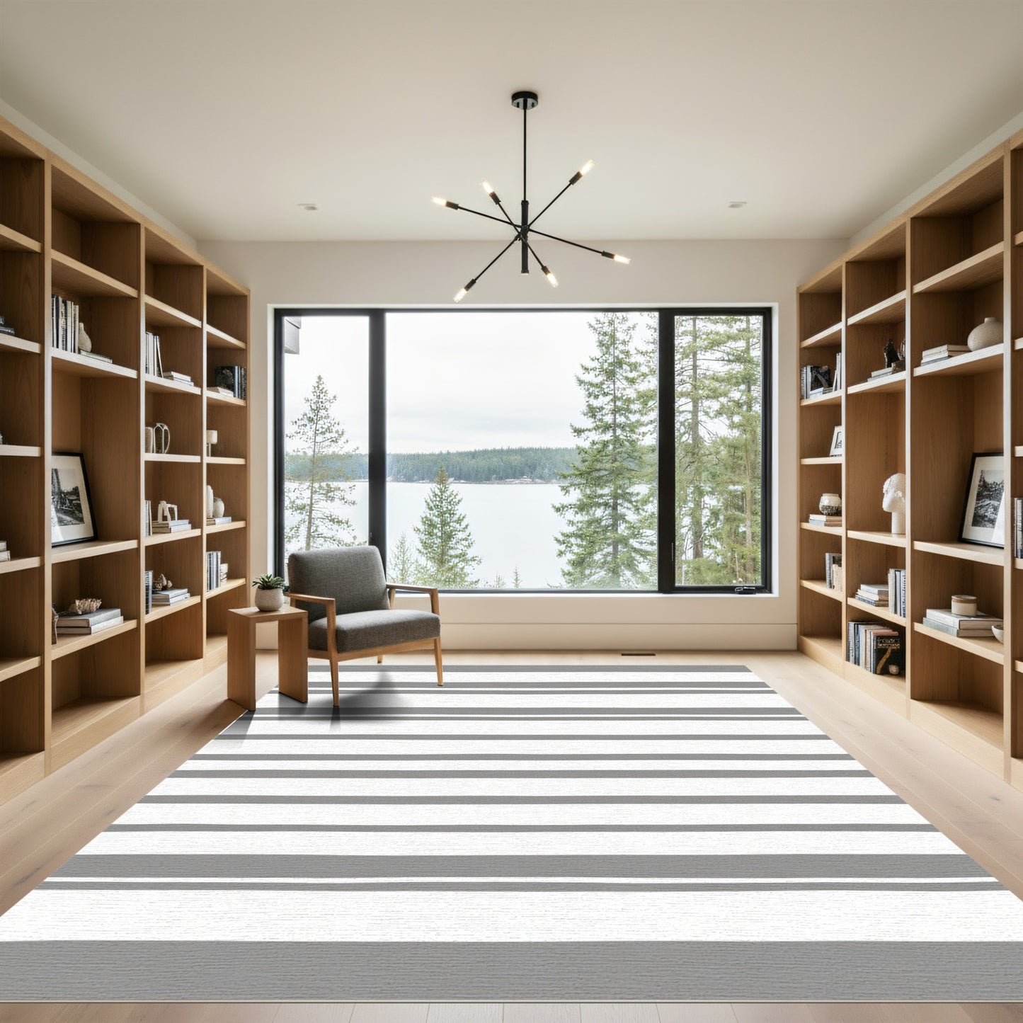 Chic Gray White Horizontal Stripe Rug