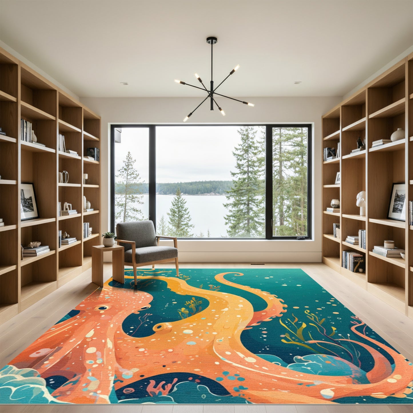 Orange Octopus Underwater Dreamscape Rug