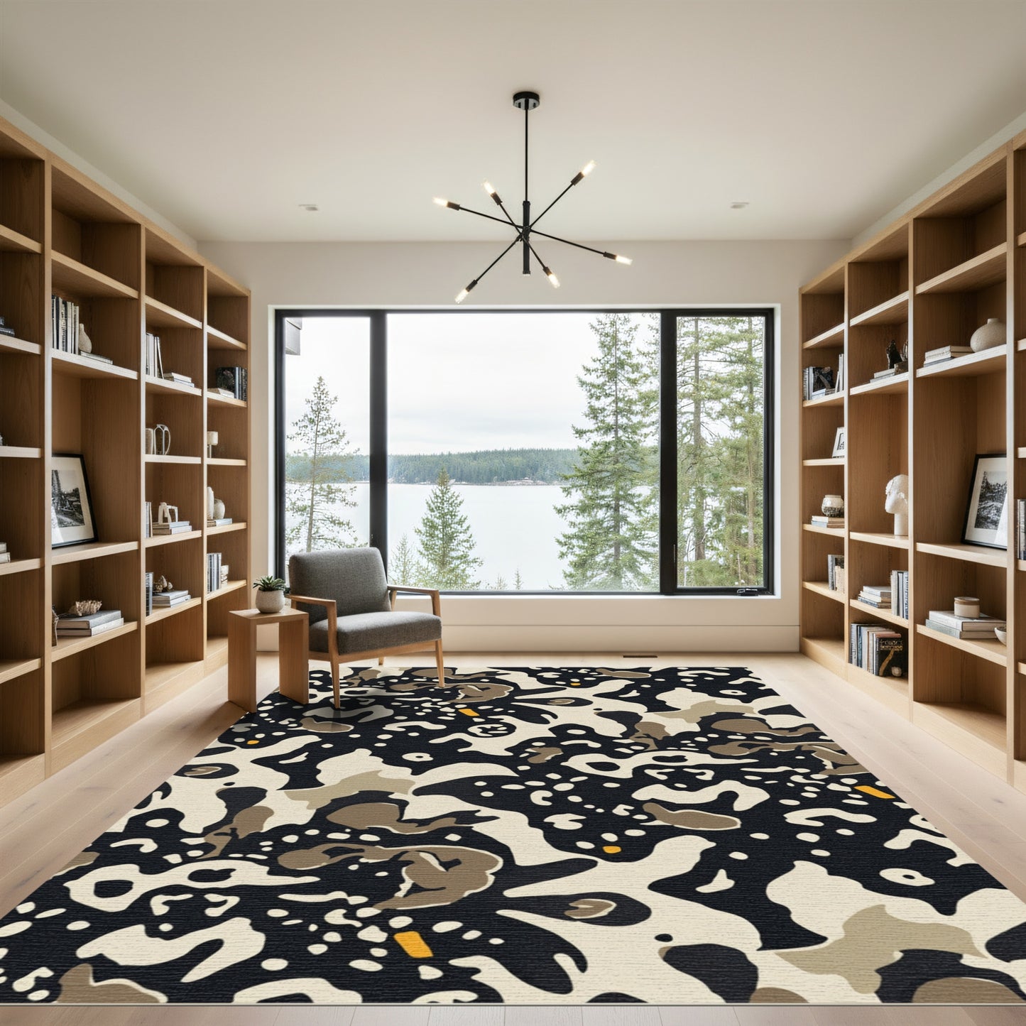 Abstract Organic Black Beige Ochre Mix Rug