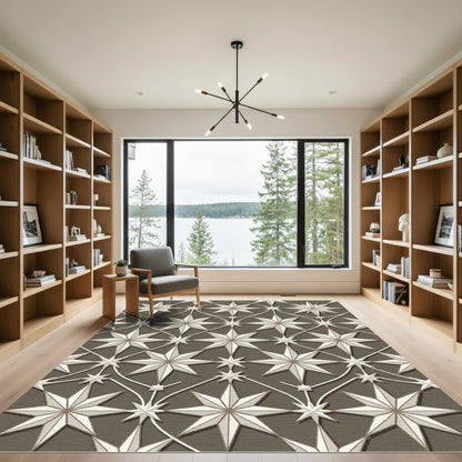 Elegant Taupe Star Geometric Lattice Rug