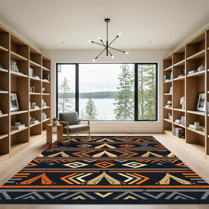 Geometric Teepee Boho Ochre Gray Rug