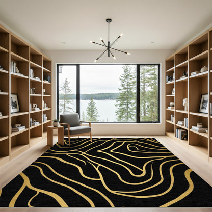 Bold Black Gold Wavy Lines Rug