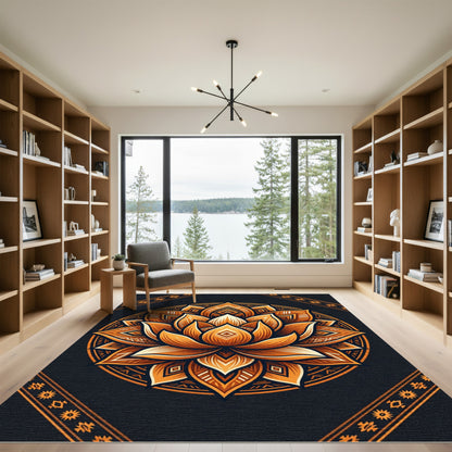 Golden Lotus Mandala Art Rug