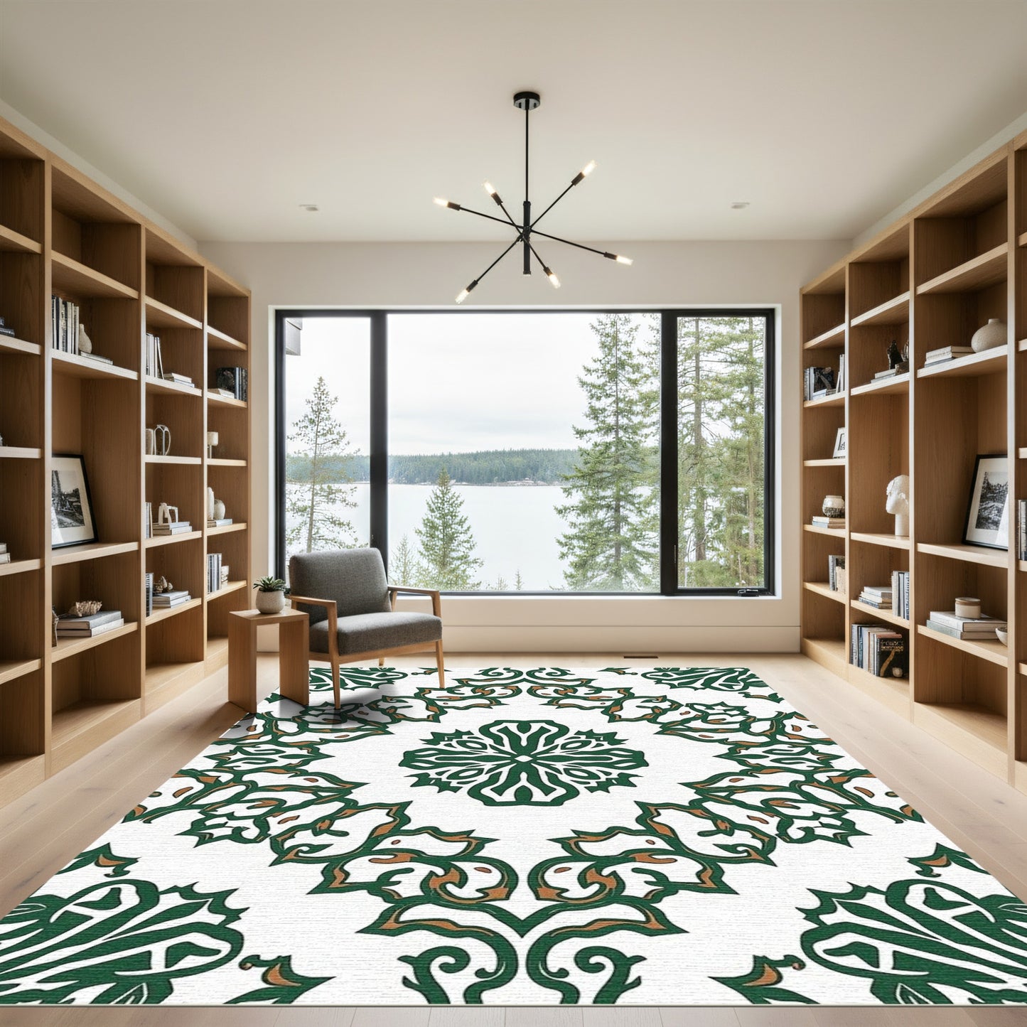 Embroidered Green Floral Mandala Rug