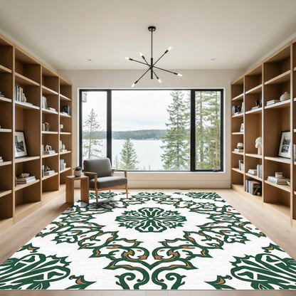 Embroidered Green Floral Mandala Rug