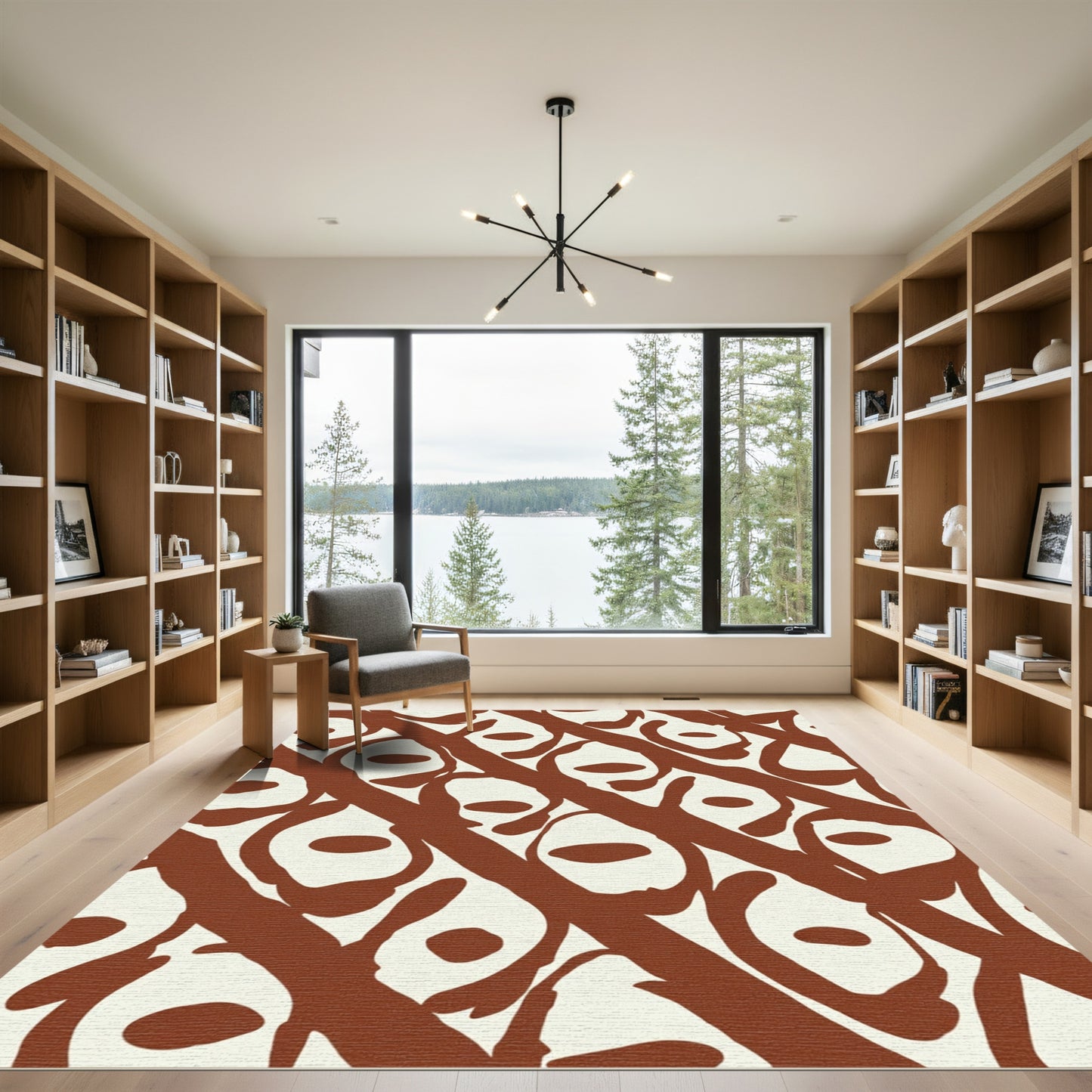 Abstract Organic Ochre Diagonal Swirl Rug