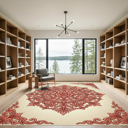 Coral Floral Medallion Scrollwork Rug