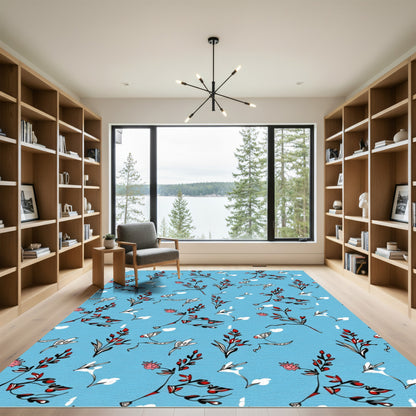 Light Blue Branch Red Leaf Whimsical Rug