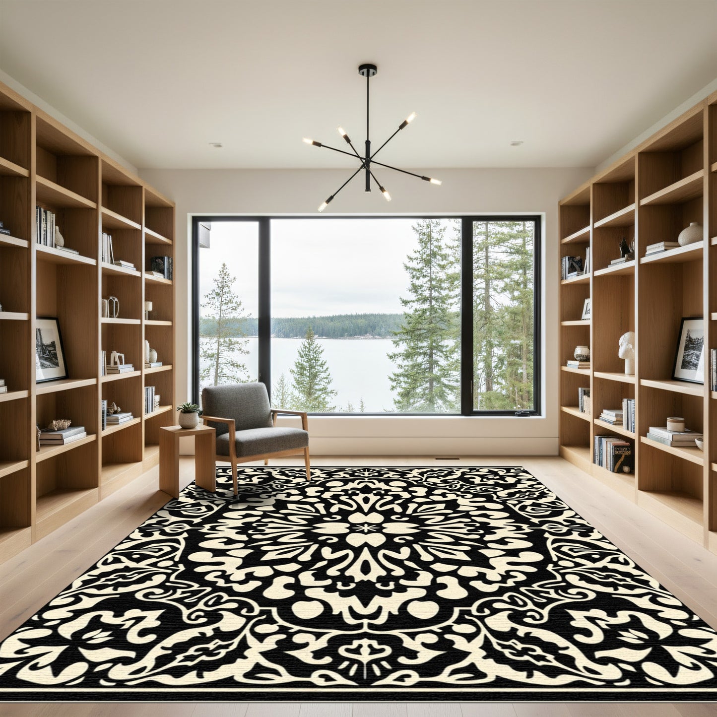 Black Ivory Ornate Floral Medallion Rug