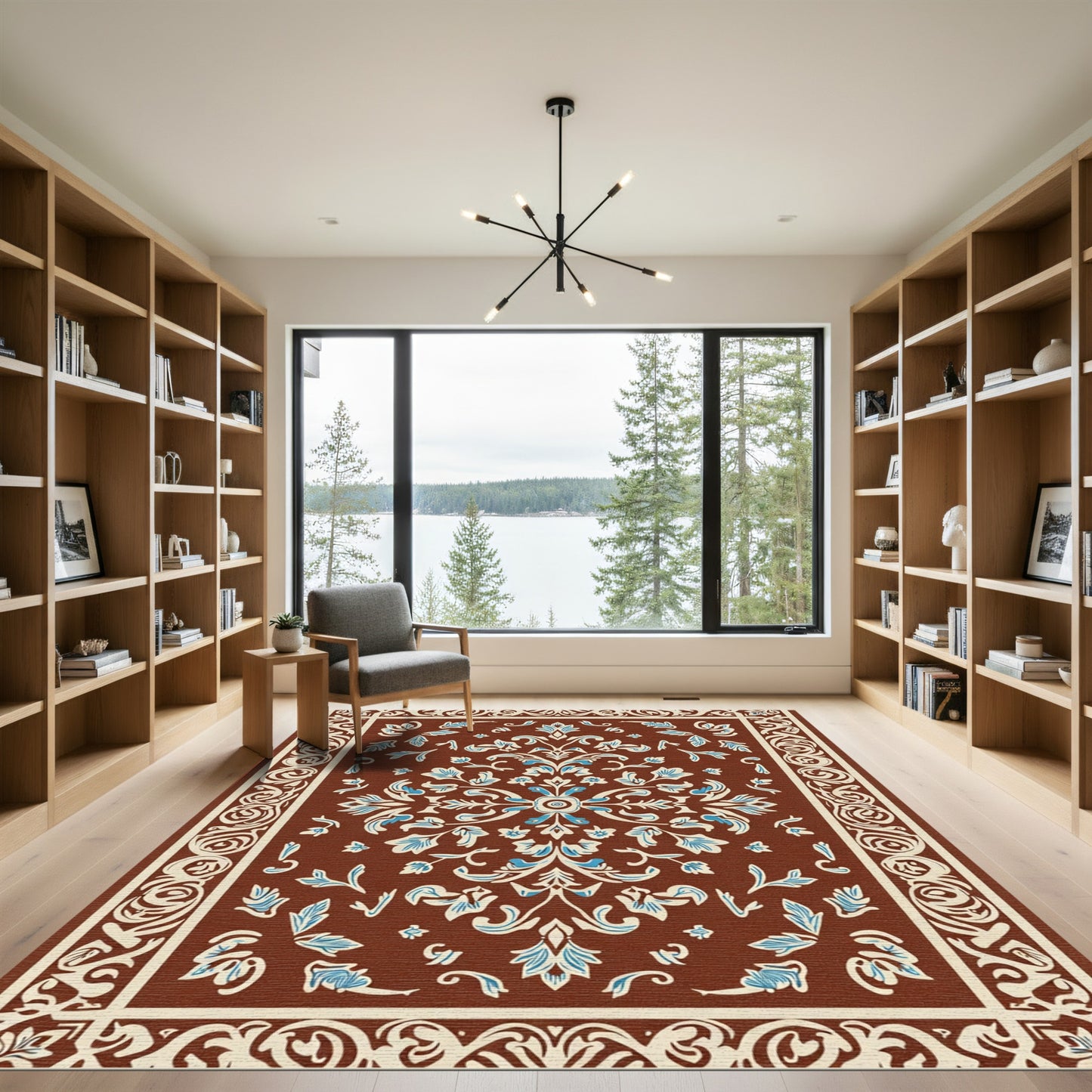 Rich Brown Floral Scroll Medallion Rug
