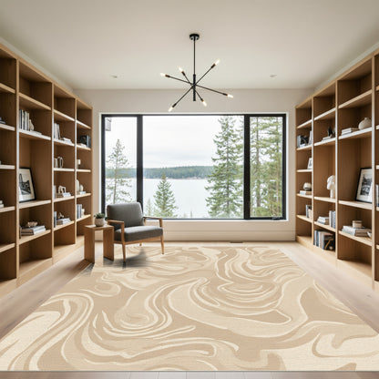 Sandy Beige Swirl Marbling Rug