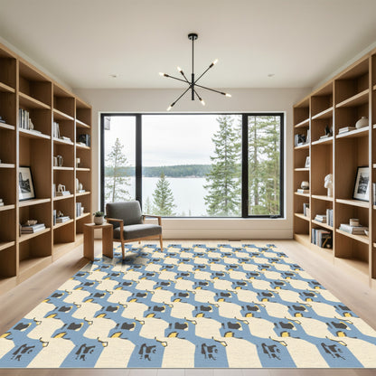 Abstract Blue Cream Geometric Figures Rug