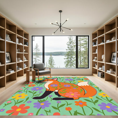 Whimsical Fuchsia Orange Fox Garden Rug