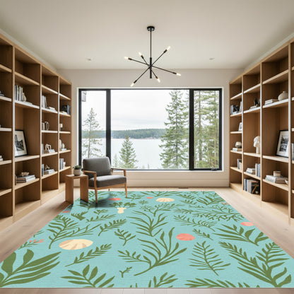 Sea Life Botanical Background Rug