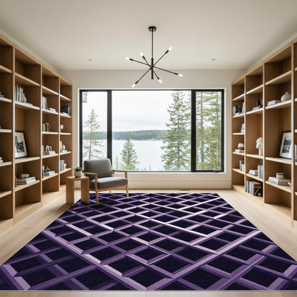Geometric Lavender Interlocking Grid Rug