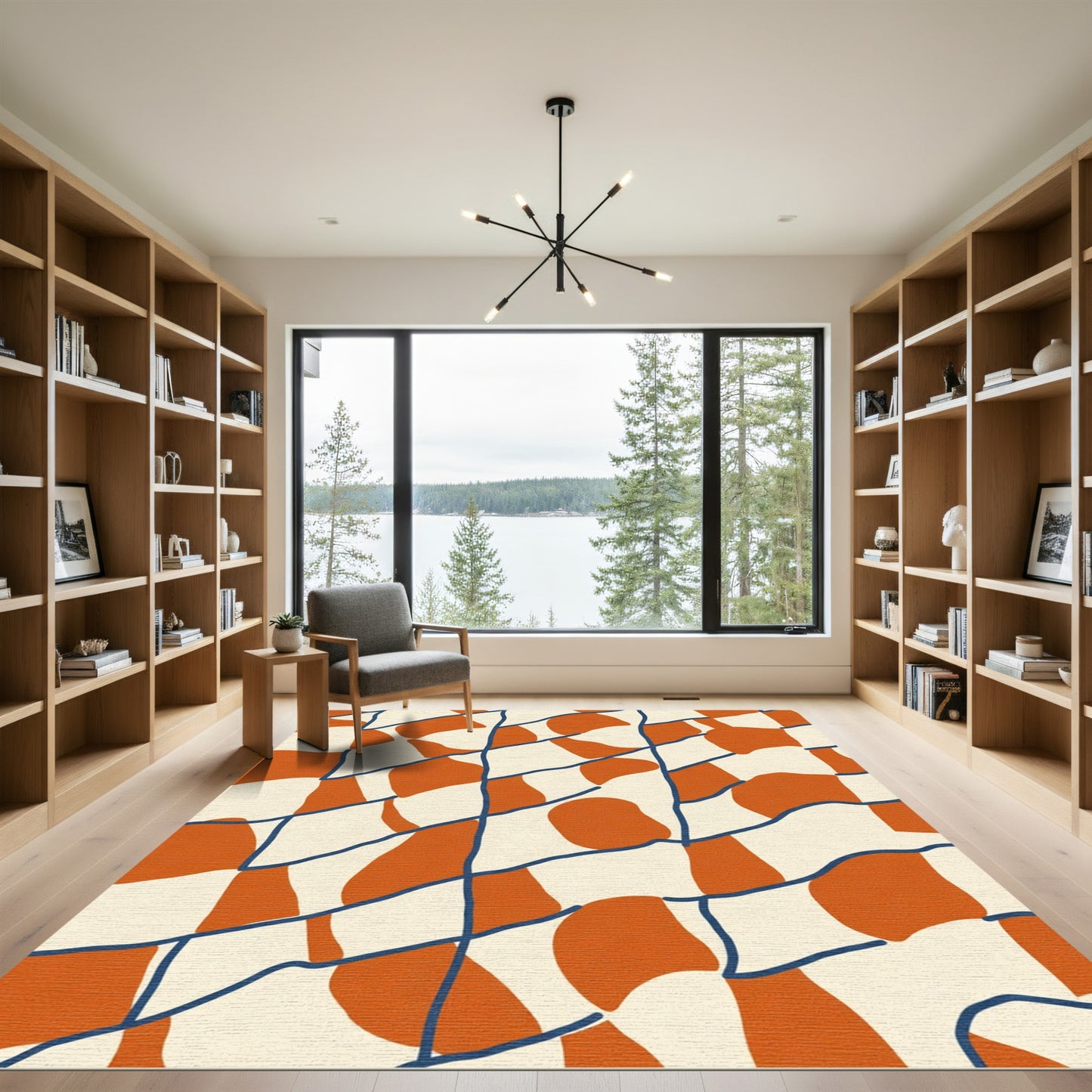 Orange Blue Cream Organic Grid Rug