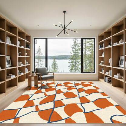 Orange Blue Cream Organic Grid Rug