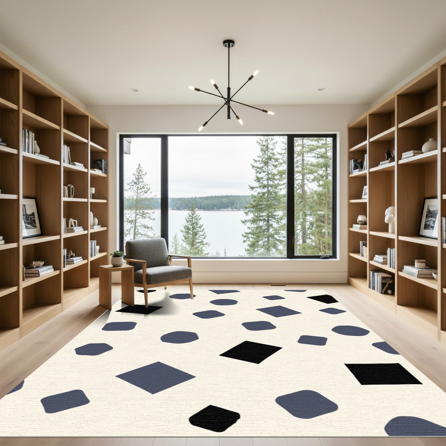 Modern Black Blue Shape Scatter Rug