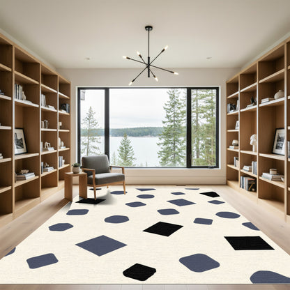 Modern Black Blue Shape Scatter Rug