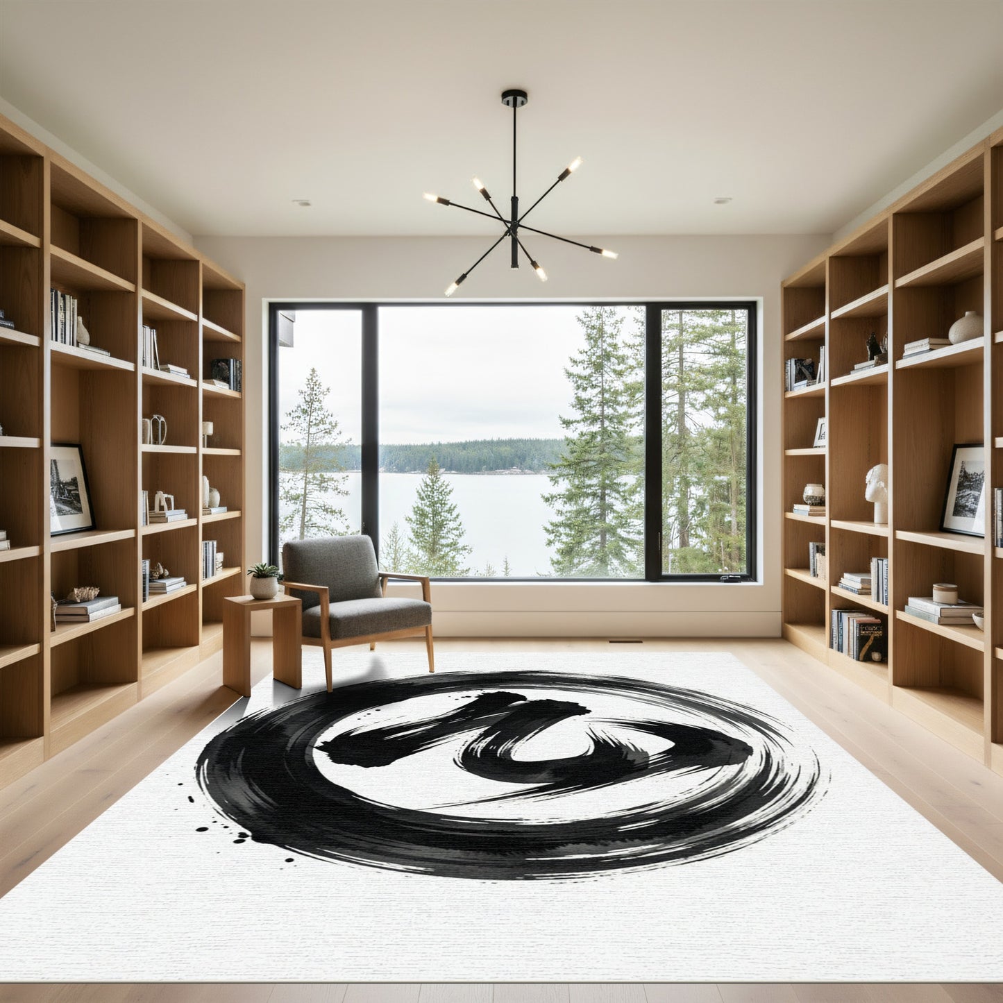 Bold Black Ink Abstract Brush Stroke Rug