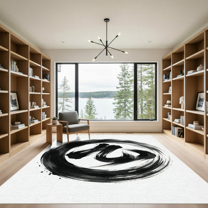 Bold Black Ink Abstract Brush Stroke Rug