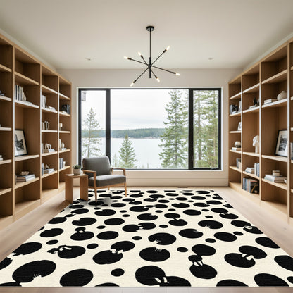 Abstract Black Dot Cream Ripple Rug