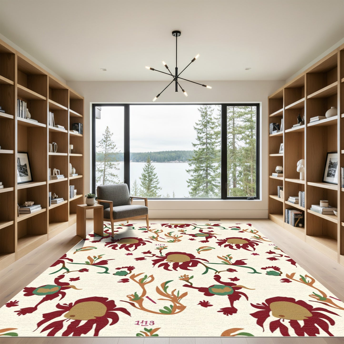 Crimson Golden Floral Vine Rug
