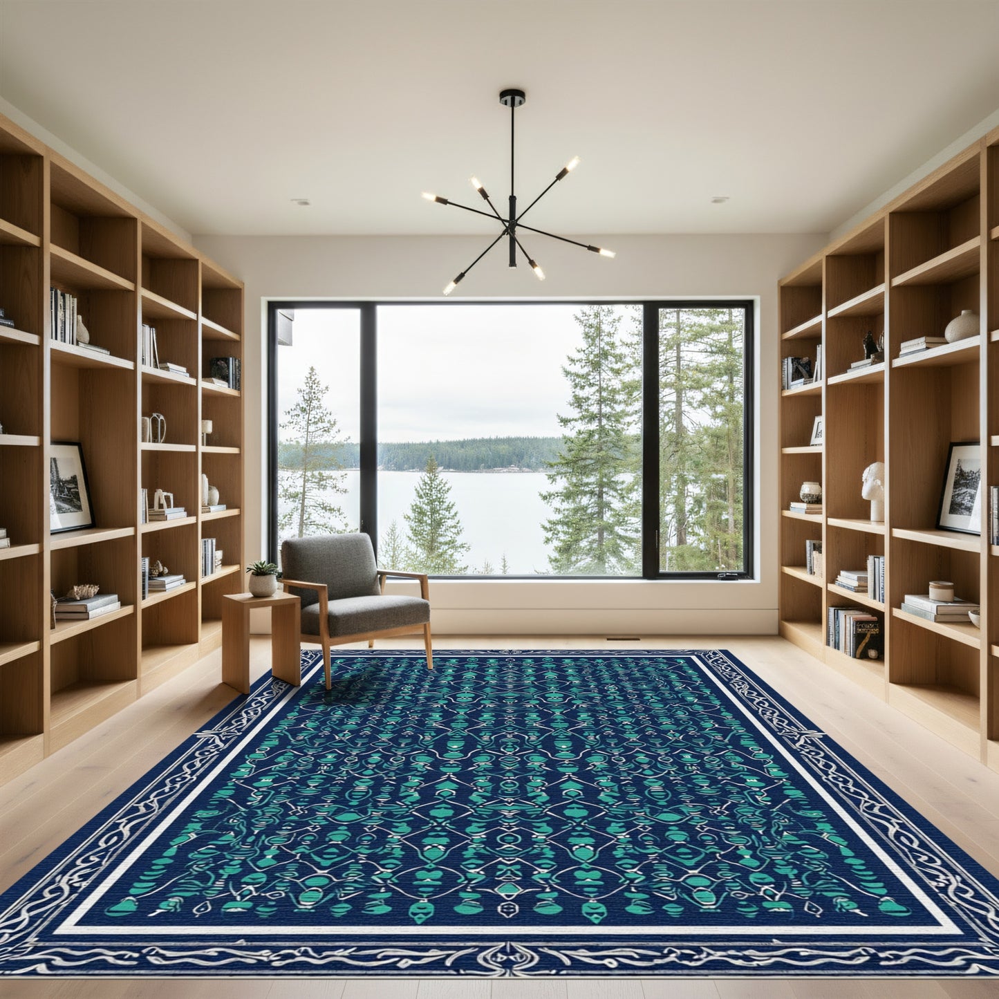 Deep Teal Intricate Lattice Rug
