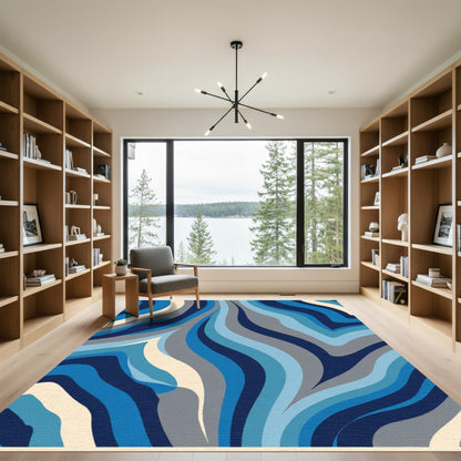Blue Wave Abstract Swirl Rug