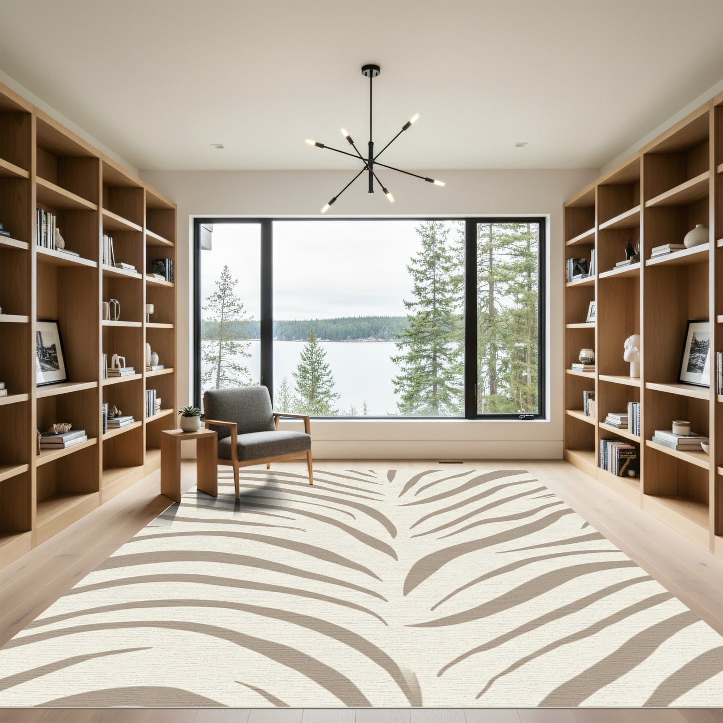 Neutral Beige Animal Print Lines Rug
