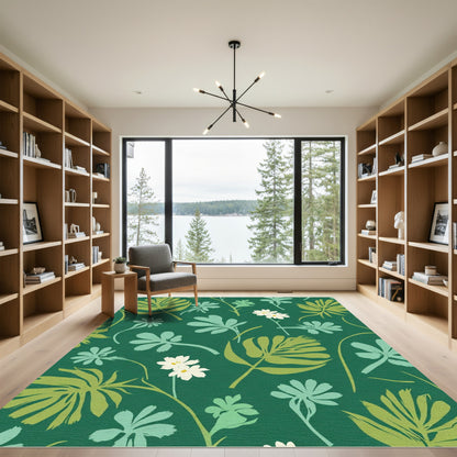 Emerald Green Floral Silhouette Garden Rug