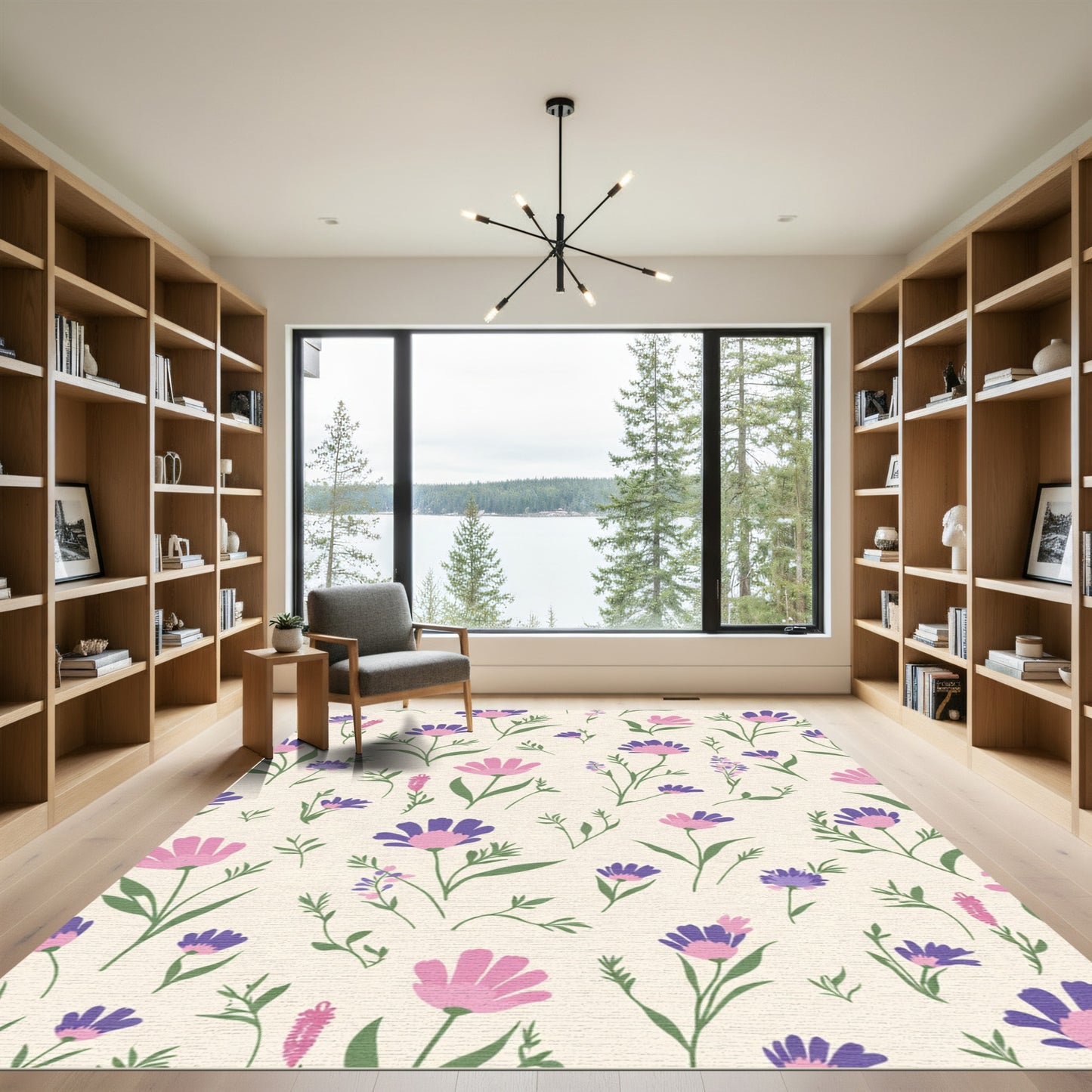 Pastel Violet Pink Floral Meadow Rug