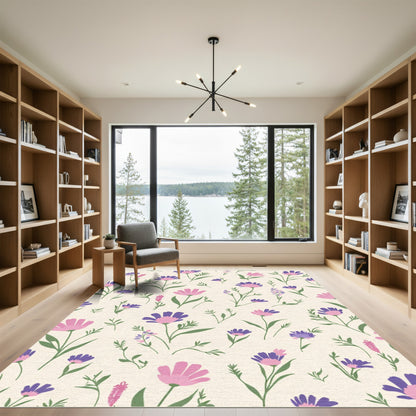 Pastel Violet Pink Floral Meadow Rug