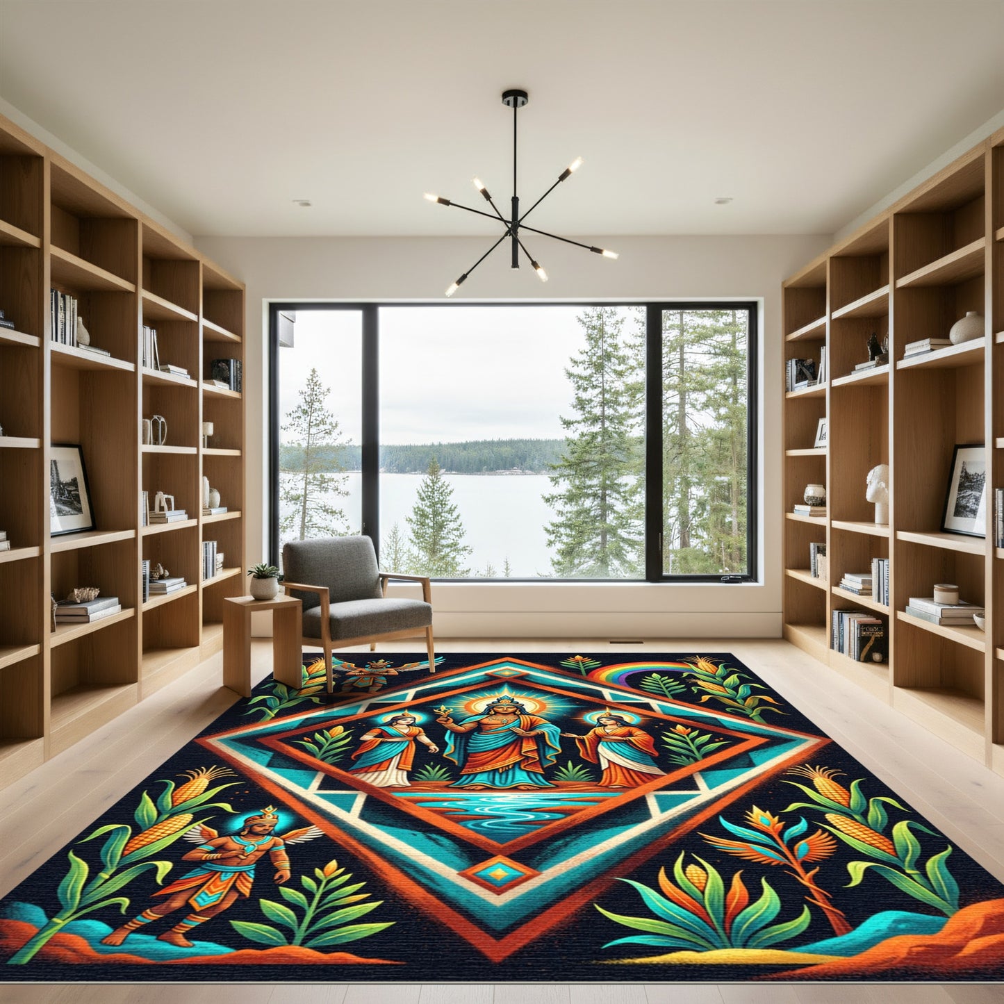 Vibrant Aztec Maize Diamond Sacred Art Rug
