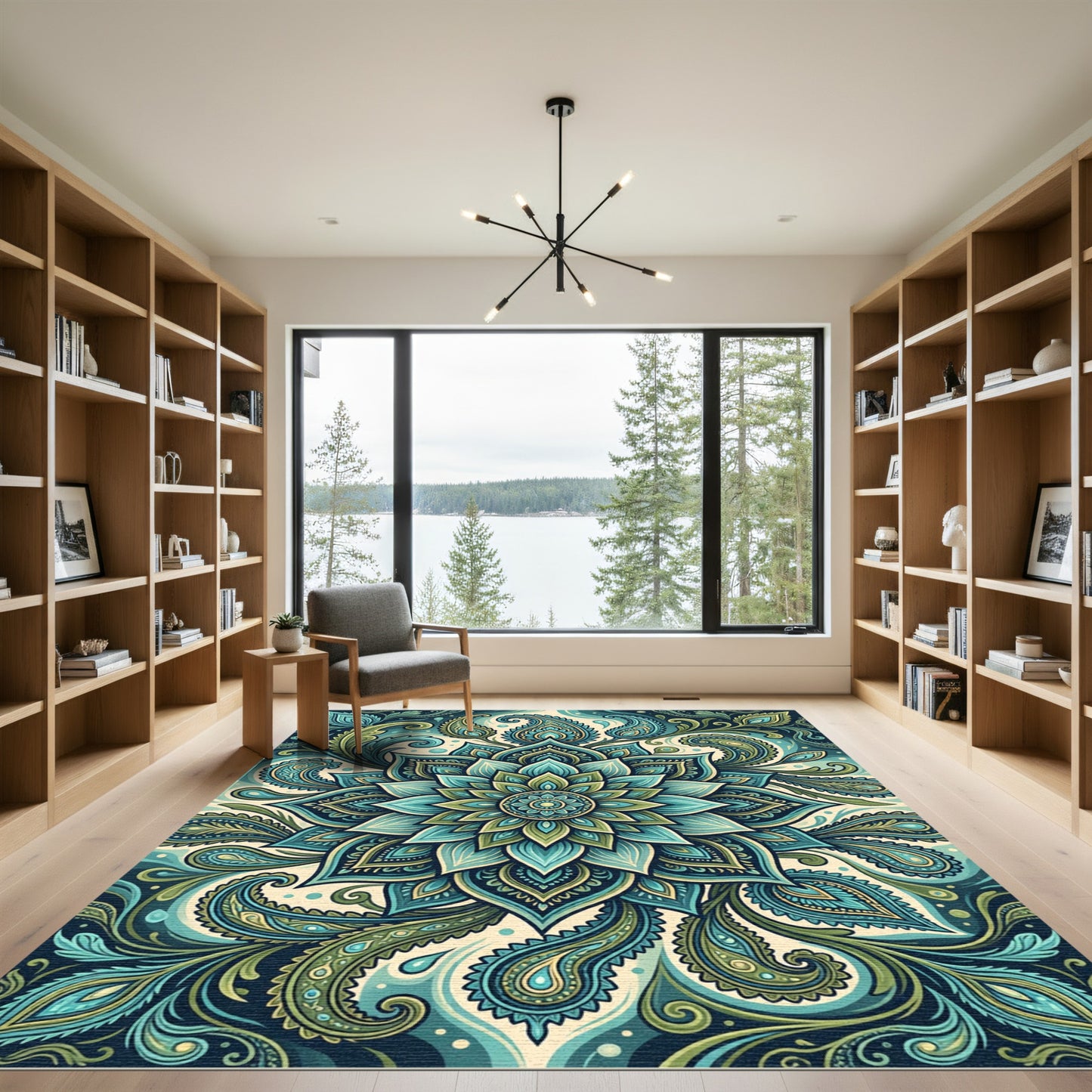 Teal Paisley Lotus Flourish Medallion Rug