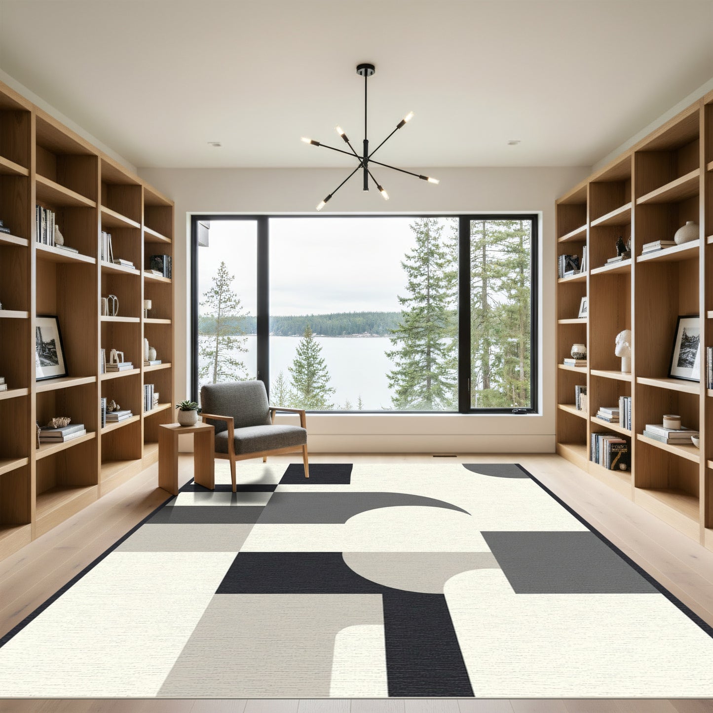 Modern Geometric Shapes Cream Charcoal Rug