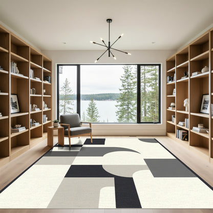 Modern Geometric Shapes Cream Charcoal Rug
