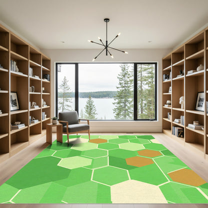 Green Beige Hexagon Gradient Rug