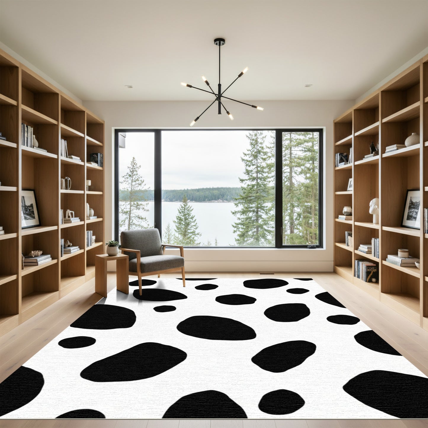 Black White Irregular Spots Field Rug