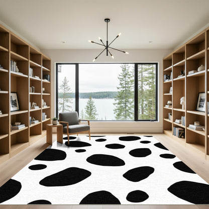 Black White Irregular Spots Field Rug