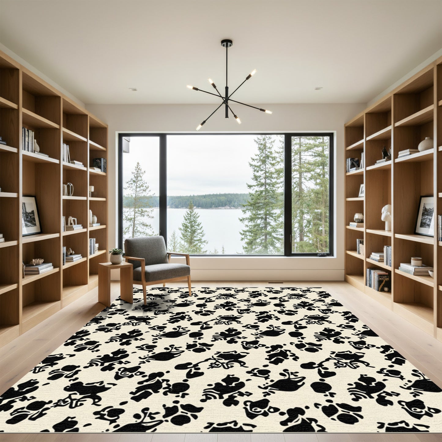 Ivory Black Organic Botanical Vine Rug