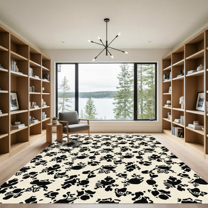 Ivory Black Organic Botanical Vine Rug