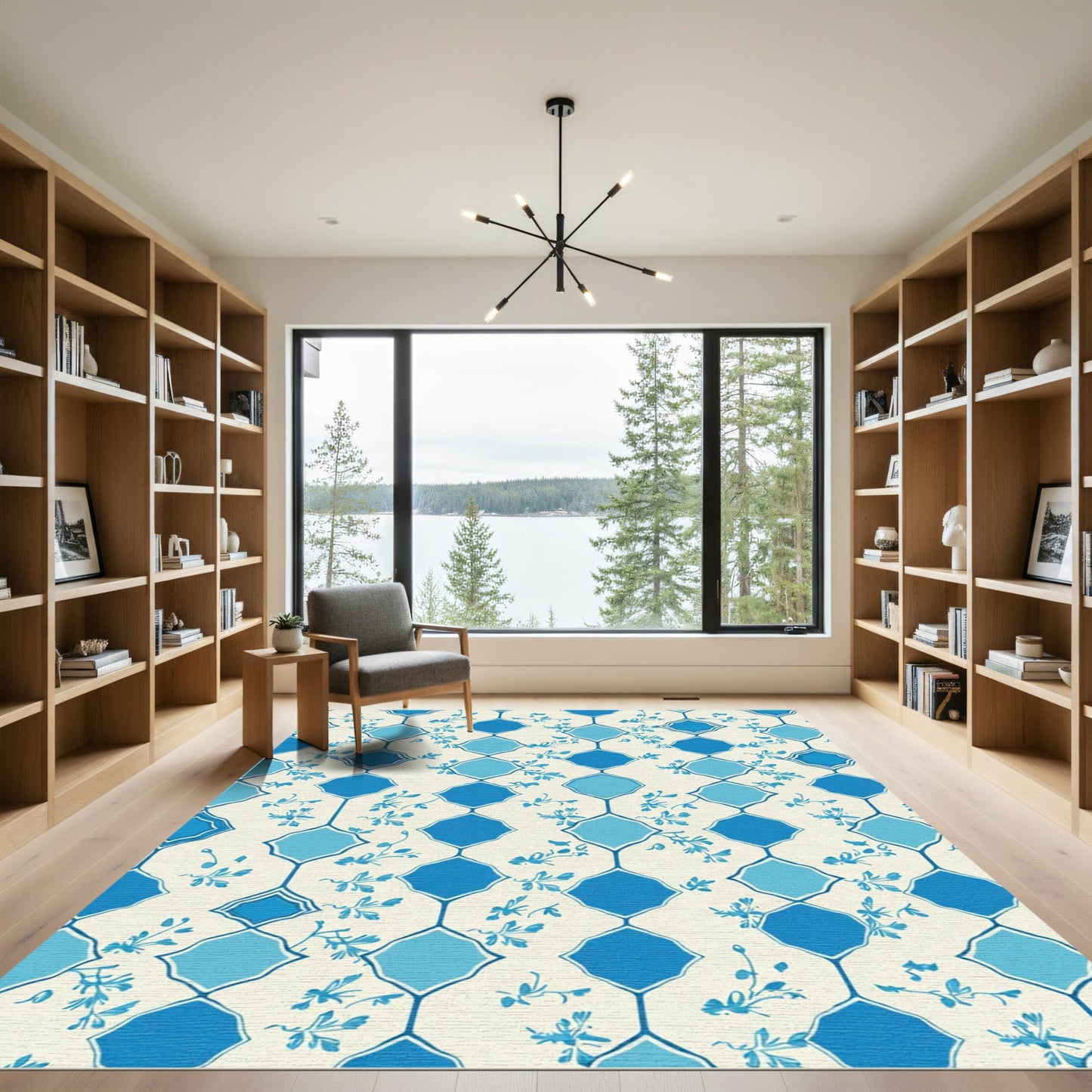 Blue Diamond Floral Lattice Rug