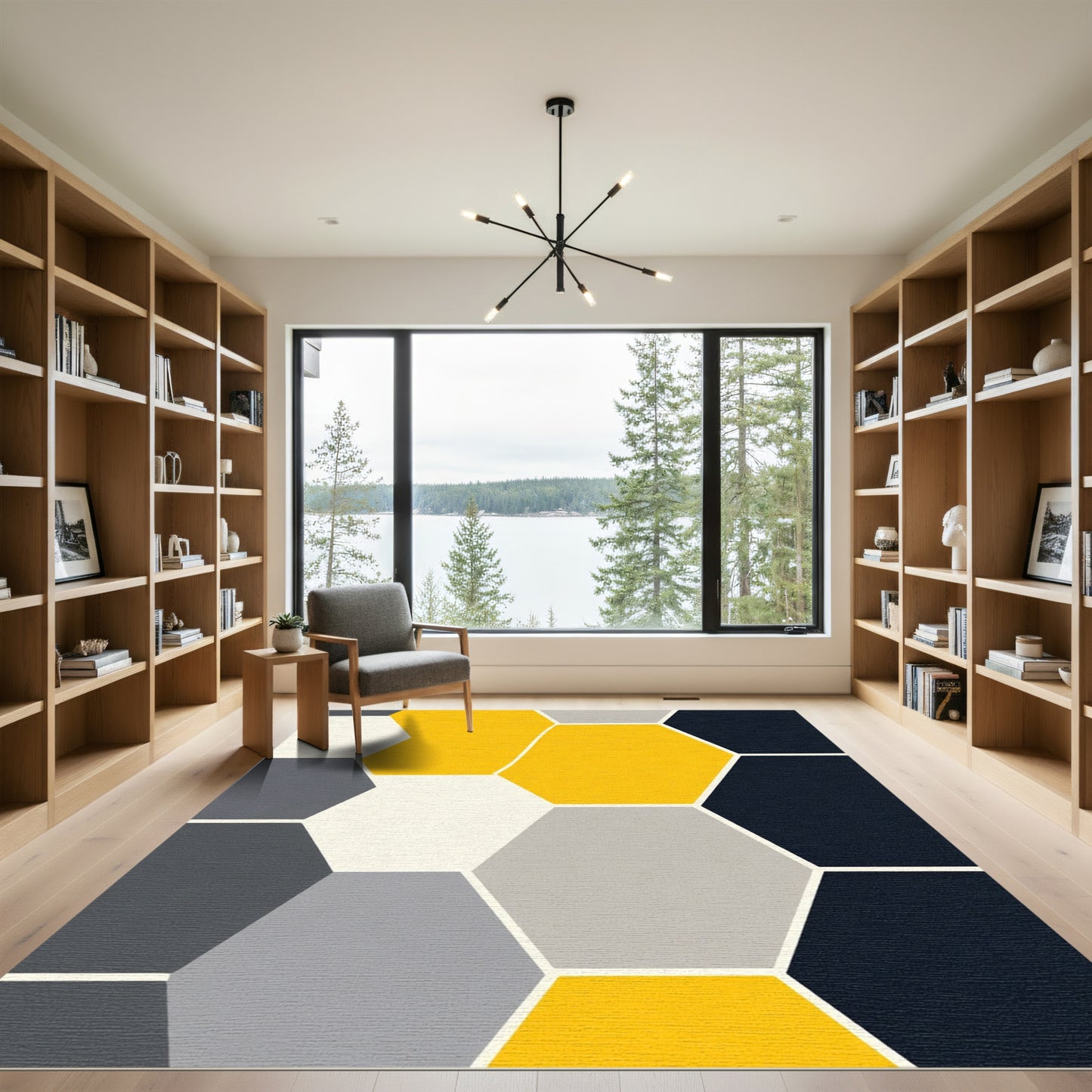 Modern Yellow Gray Hexagon Collage Rug