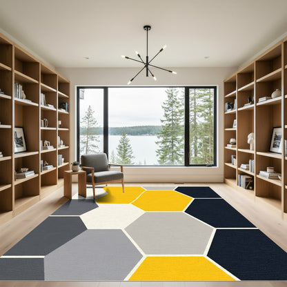 Modern Yellow Gray Hexagon Collage Rug