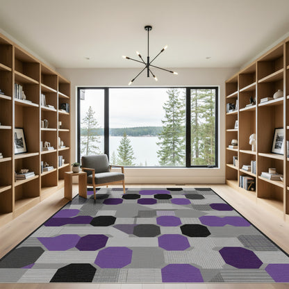 Purple Gray Geometric Octagon Collage Rug