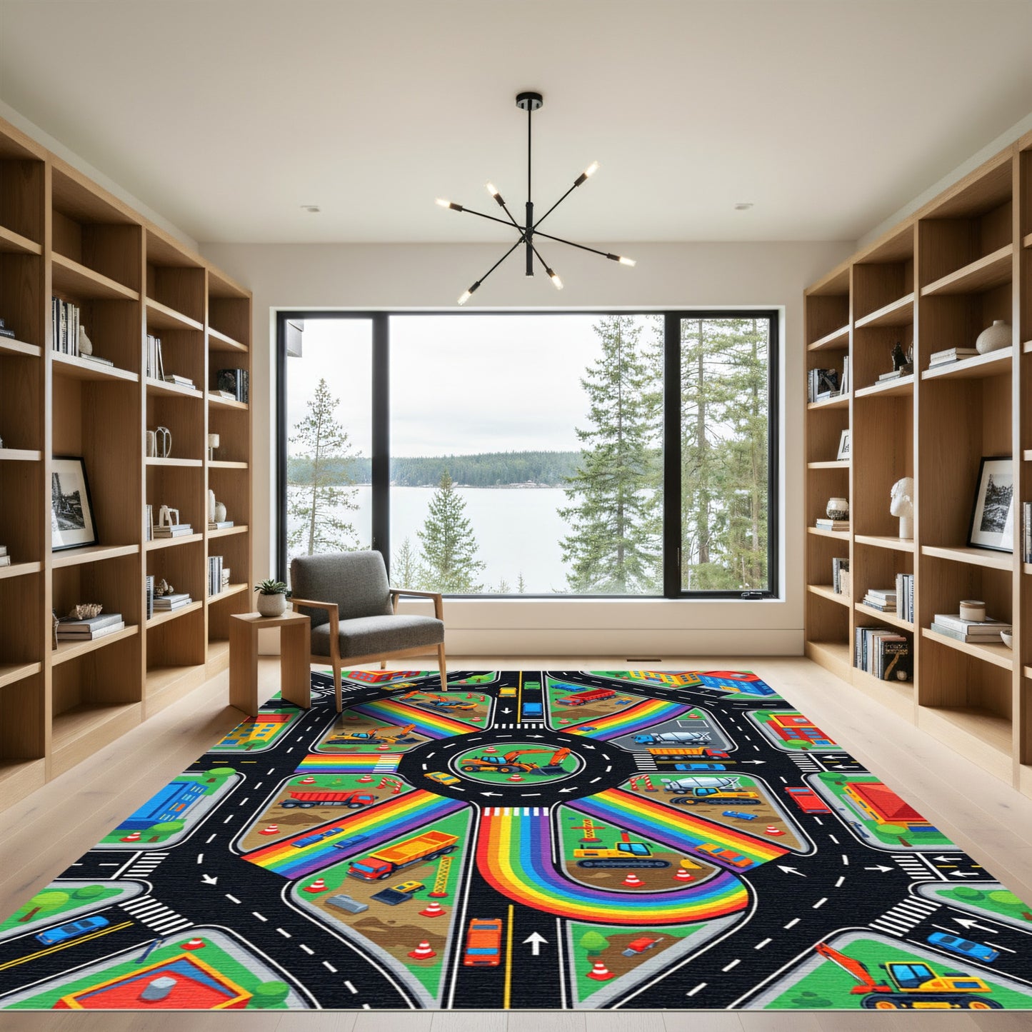 Constructive Rainbow City Construction Zone Roadway Rug