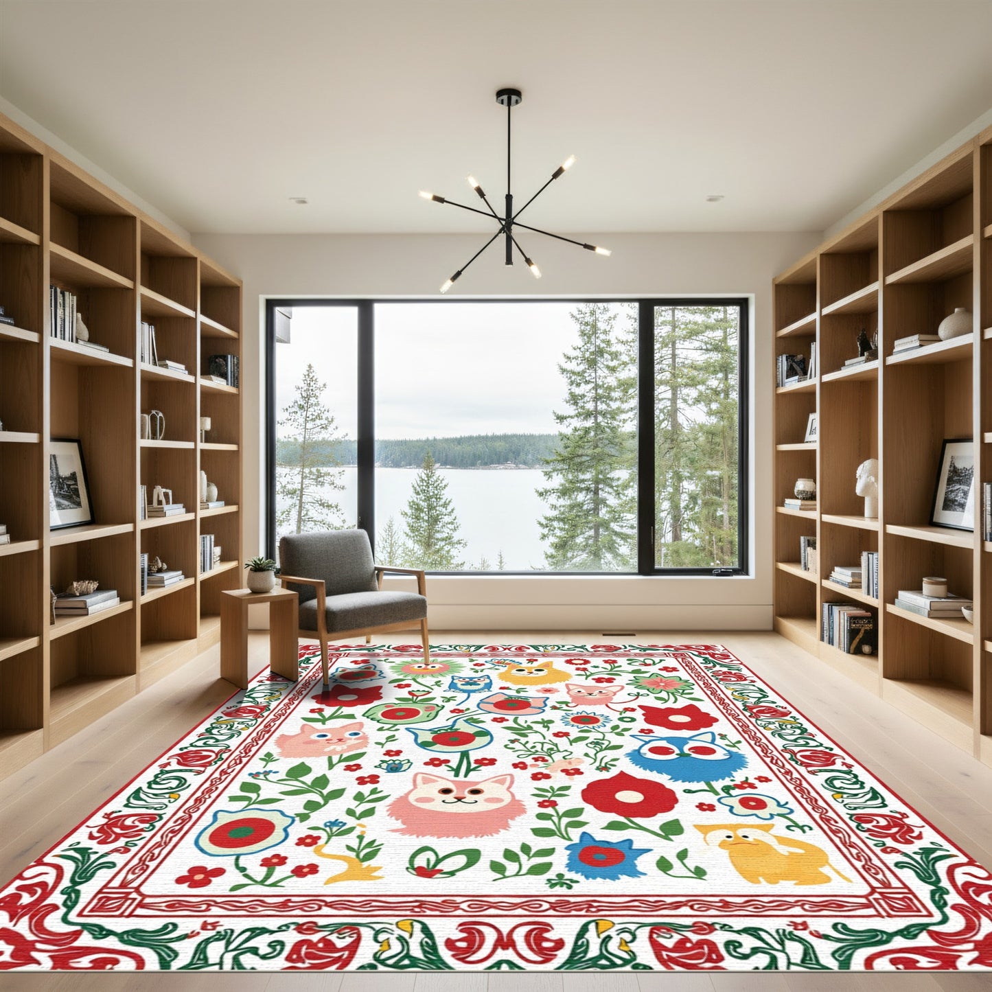 Whimsical Cat Floral Garden Rug